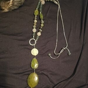 Chic Olive Green Beaded Necklace With Matching Earrings.